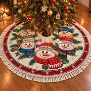 Christmas,Family,Grandparents,Happy,Icon - Christmas Decor For Grandparents - Personalized Snowman Wreath Tree Skirt