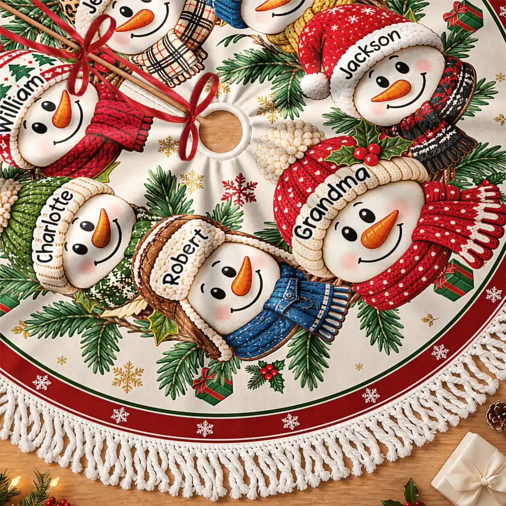 Christmas,Family,Grandparents,Happy,Icon - Christmas Decor For Grandparents - Personalized Snowman Wreath Tree Skirt