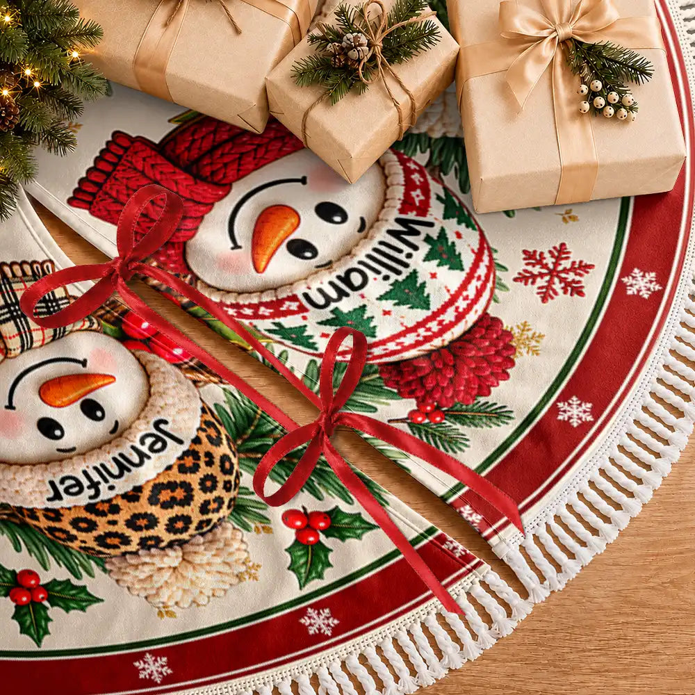 Christmas,Family,Grandparents,Happy,Icon - Christmas Decor For Grandparents - Personalized Snowman Wreath Tree Skirt