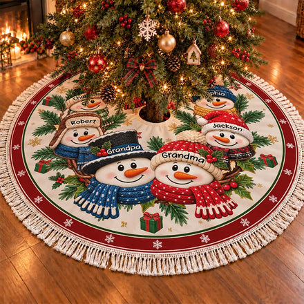 Christmas Decor For Grandparents - Personalized Snowman Wreath Tree Skirt