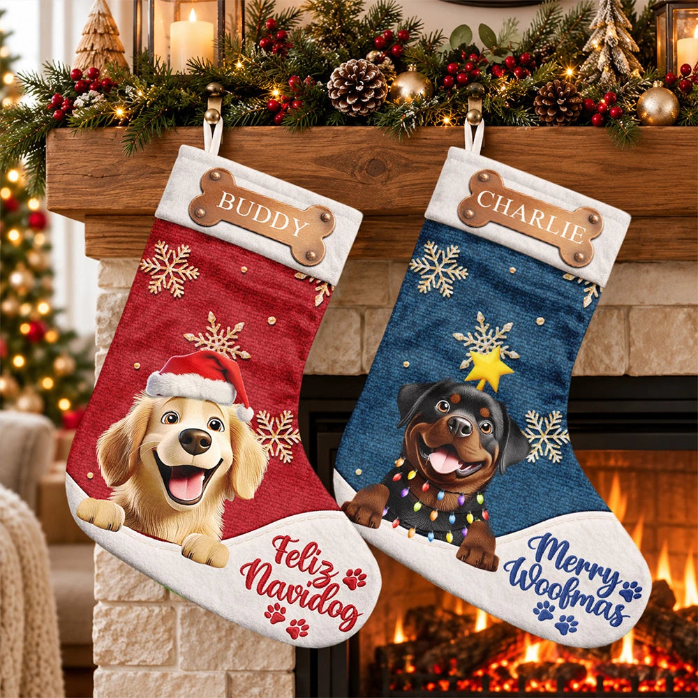 Christmas,Happy,Pet Lovers,Vector - Christmas Gift For Pet Lovers - Personalized Merry Woofmas Christmas Stocking