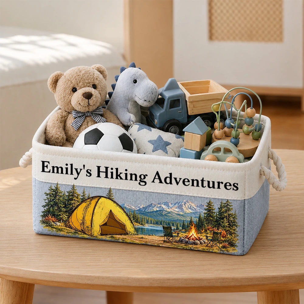Camping,Family,Happy,Icon - Camping Gift For Family Friends - Personalized Name Storage Basket