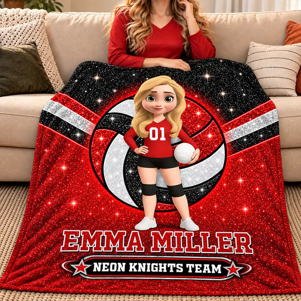 Christmas,Happy,Top Market,Vector,Volleyball - Christmas Gift For Son, Grandson, Daughter, Granddaughter - Personalized Volleyball Fleece Blanket, Sherpa Blanket