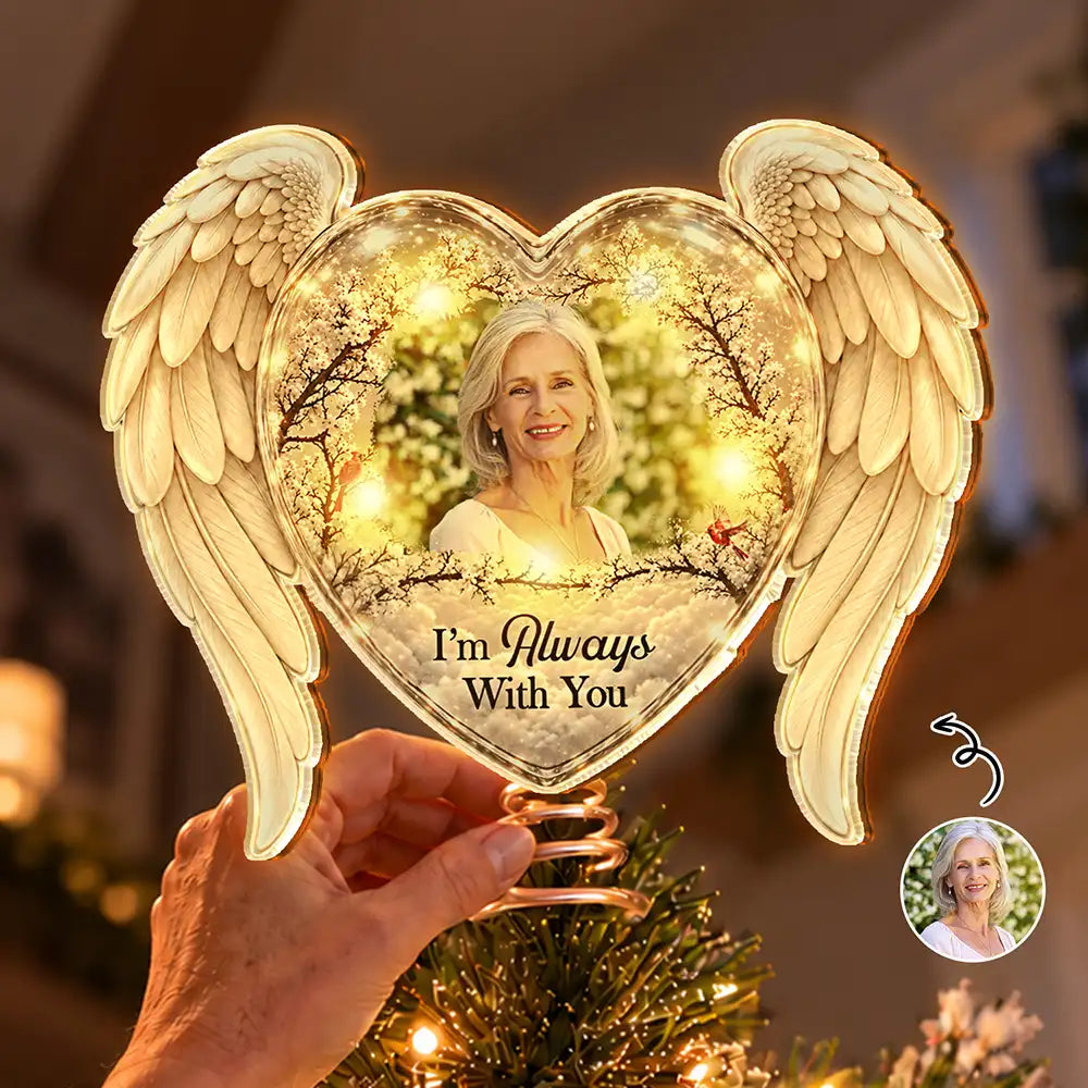 Christmas,Custom Photo,Family,Memorial,Memorial Loved One,Sympathetic,Upload Full Photo - Memorial Sympathy Gifts For Loss Of Loved One - Personalized Custom Photo Forever In Our Hearts LED Tree Topper