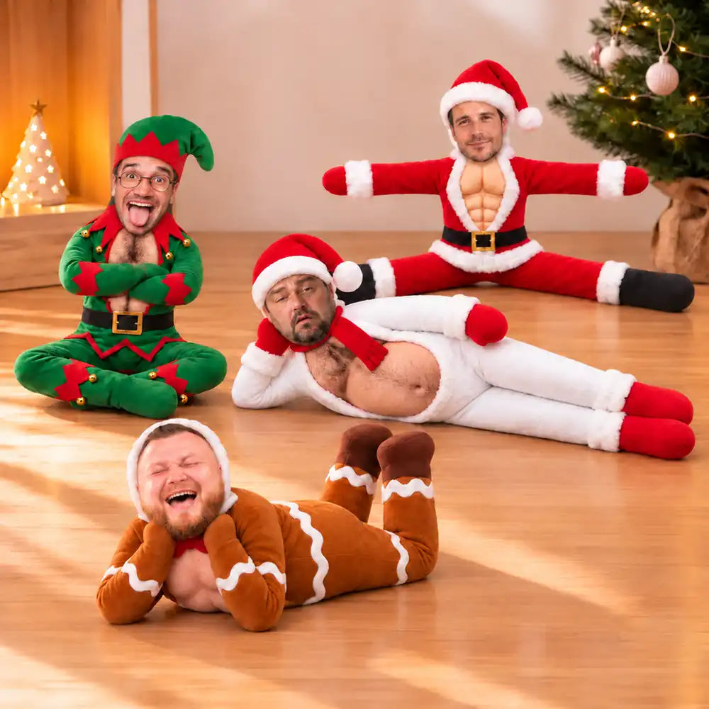 Christmas,Custom Photo,Cut-Face Photo,Gift For Men,Gift For Yourself,Gifts For Him,Humorous - Funny Gift For Him, Husband, Boyfriend - Personalized Custom Photo Photo Hairy Belly Abs Body Christmas Costume Poseable Plush Doll