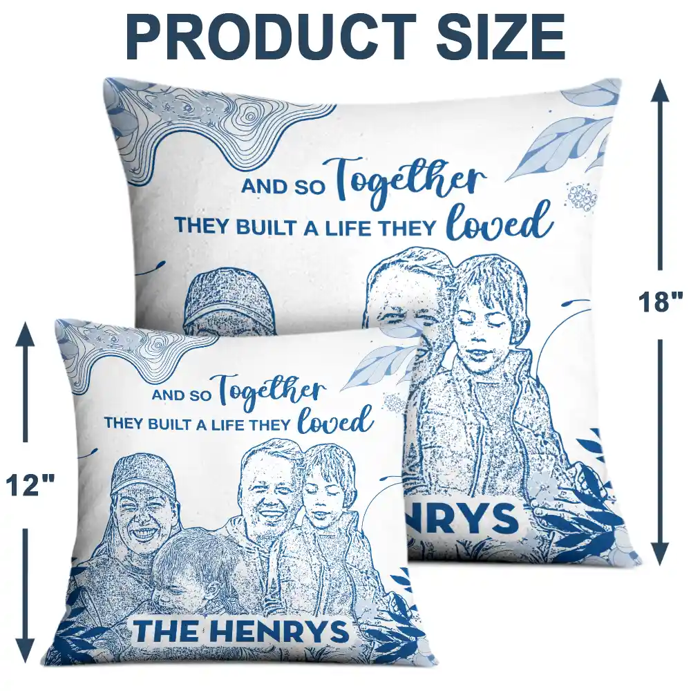 Family,Parents,Happy,Love,Christmas - Custom Photo Pencil Drawing Chinoiserie Toile And So Together They Built A Life They Loved - Personalized Pillow