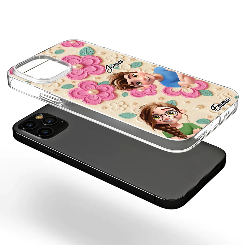 Gift For Grandma,Gift For Grandkids,Happy - Grandma's Mom's Kids 3D Effect Flower Pattern - Personalized Clear Phone Case