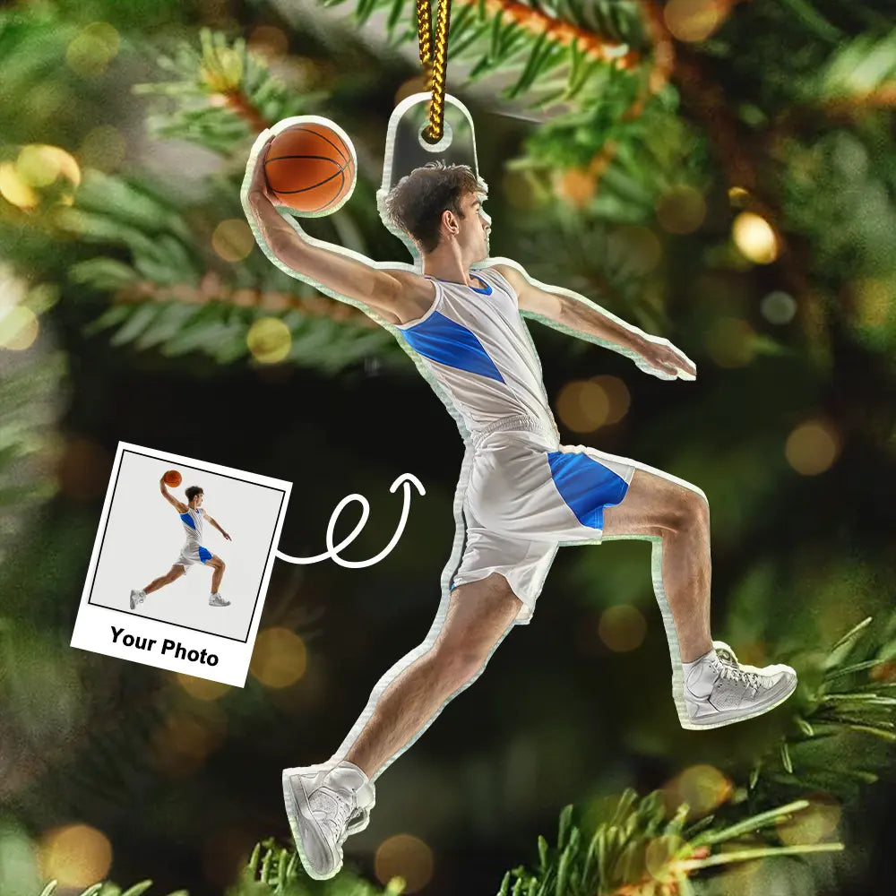 Custom Photo Basketball Players Christmas Decorations - Personalized Acrylic Photo Ornament