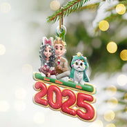 Cat Lovers,Cat Couple,Pet Lovers,Pet Couple,Christmas,Happy - 3D Effect Couple Sitting With Cats - Personalized Custom Shaped Acrylic Ornament