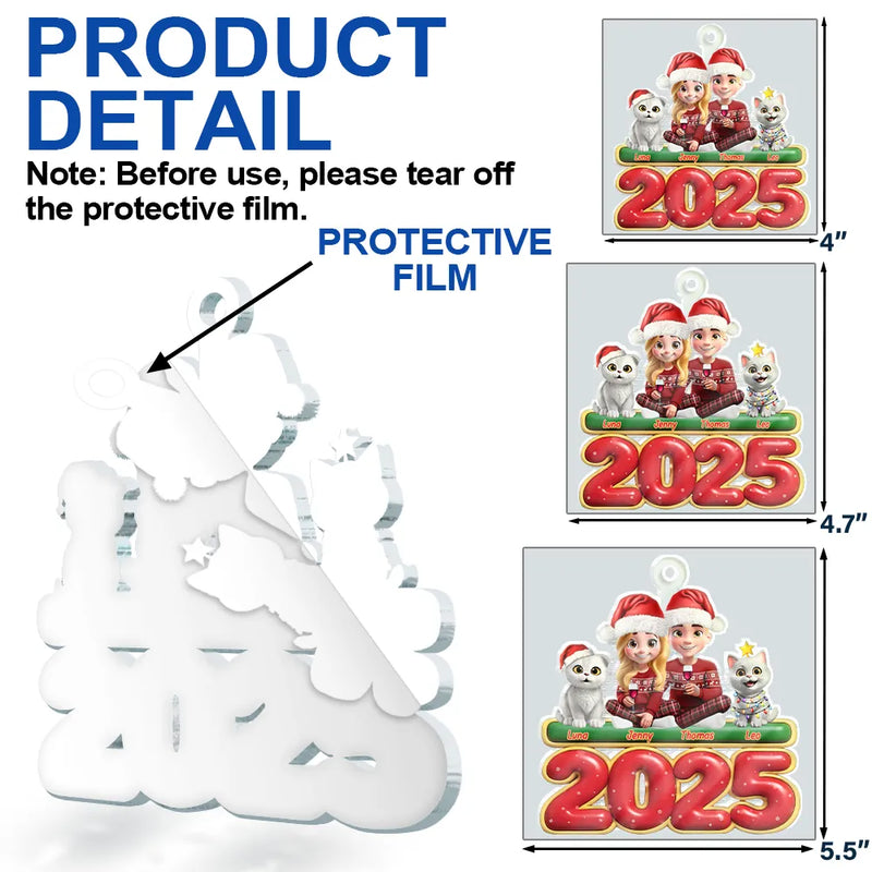 Cat Lovers,Cat Couple,Pet Lovers,Pet Couple,Christmas,Happy - 3D Effect Couple Sitting With Cats - Personalized Custom Shaped Acrylic Ornament