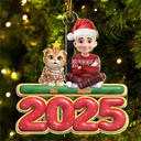 Cat Mom,Cat Dad,Cat Lovers,Pet Lovers,Pet Mom,Pet Dad,Christmas,Happy - 3D Effect Woman Man Sitting With Cats - Personalized Custom Shaped Acrylic Ornament