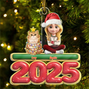 Cat Mom,Cat Dad,Cat Lovers,Pet Lovers,Pet Mom,Pet Dad,Christmas,Happy - 3D Effect Woman Man Sitting With Cats - Personalized Custom Shaped Acrylic Ornament