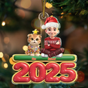 Cat Mom,Cat Dad,Cat Lovers,Pet Lovers,Pet Mom,Pet Dad,Christmas,Happy - 3D Effect Woman Man Sitting With Cats - Personalized Custom Shaped Acrylic Ornament