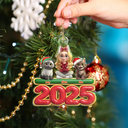 Cat Mom,Cat Dad,Cat Lovers,Pet Lovers,Pet Mom,Pet Dad,Christmas,Happy - 3D Effect Woman Man Sitting With Cats - Personalized Custom Shaped Acrylic Ornament