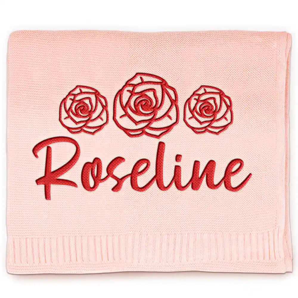 New baby,New Dad,New Mom,Gift For Kids,Happy - Birth Flower Line Art Custom Name - Personalized Embroidered Knitted Baby Blanket