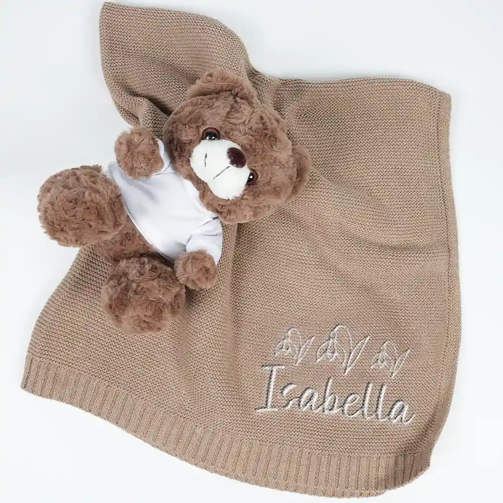 New baby,New Dad,New Mom,Gift For Kids,Happy - Birth Flower Line Art Custom Name - Personalized Embroidered Knitted Baby Blanket