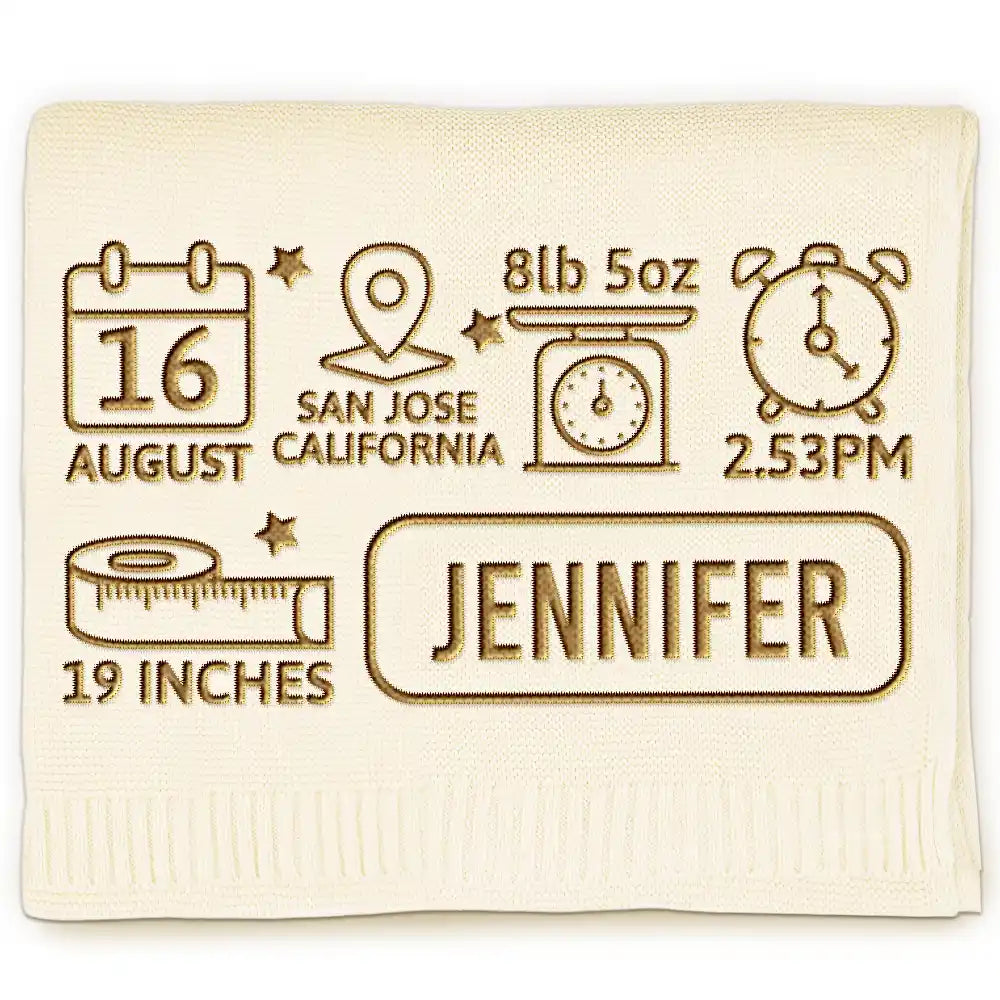 New baby,New Dad,New Mom,Happy - Newborn Baby First Year New Parents - Personalized Embroidered Knitted Baby Blanket