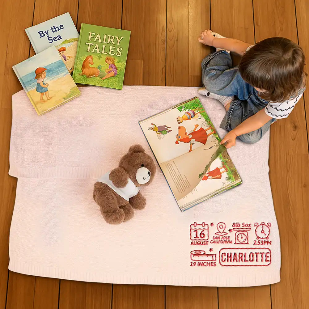 New baby,New Dad,New Mom,Happy - Newborn Baby First Year New Parents - Personalized Embroidered Knitted Baby Blanket