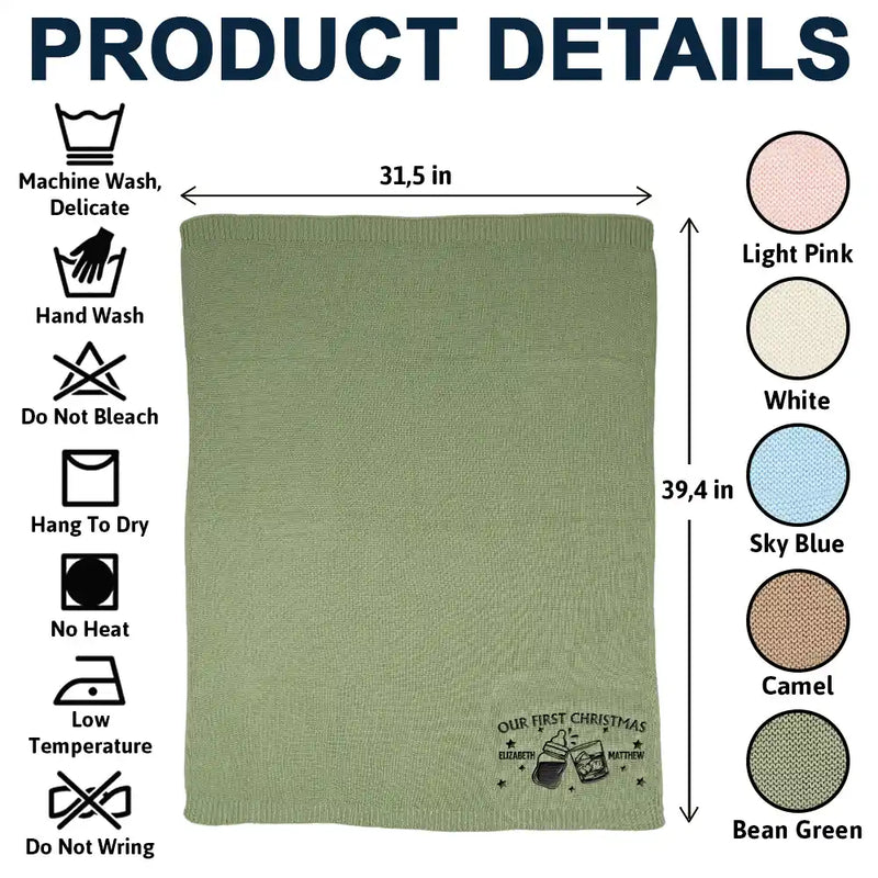 New baby,New Dad,New Mom,Happy - Our First Christmas Together Newborn Baby With Daddy - Personalized Embroidered Knitted Baby Blanket