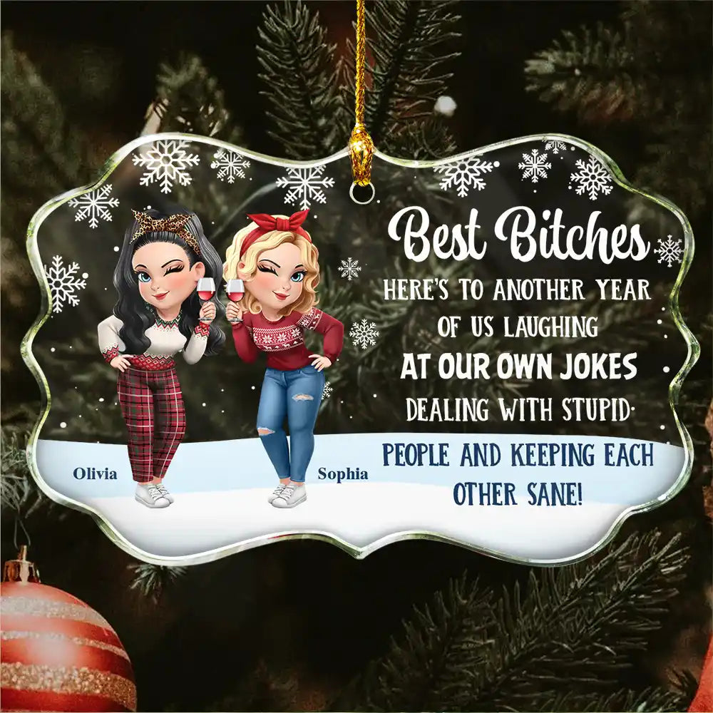 Christmas Best Friends Here's To Another Year Of Us - Personalized Medallion Glass Ornament