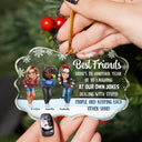 Gift For Bestie,Gift For Sisters,Happy,Christmas - Christmas Best Friends Here's To Another Year Of Us - Personalized Medallion Glass Ornament