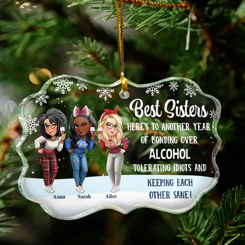 Gift For Bestie,Gift For Sisters,Happy,Christmas - Christmas Best Friends Here's To Another Year Of Us - Personalized Medallion Glass Ornament