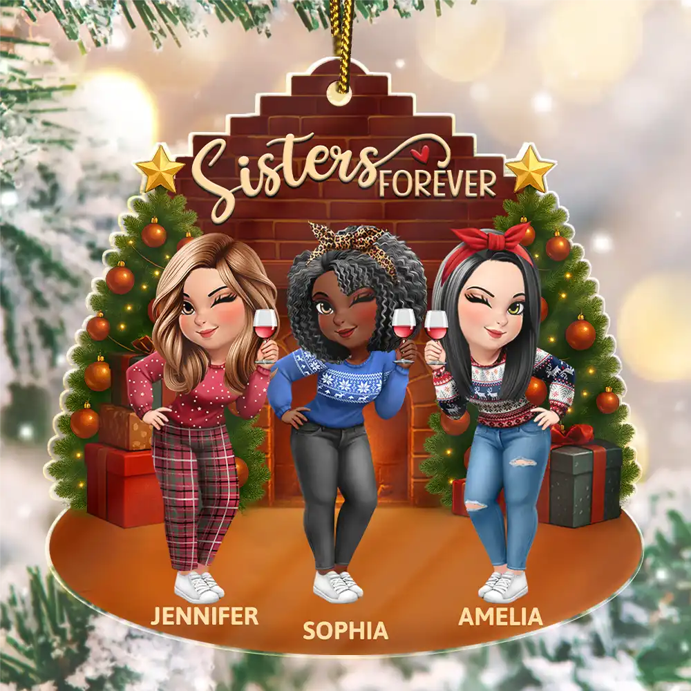 Gift For Bestie,Gift For Sisters,Gift For Sibling,Gift For Brothers,Cousin,Happy,Christmas - 3D Effect Turban Woman Besties Forever - Personalized Custom Shaped Acrylic Ornament