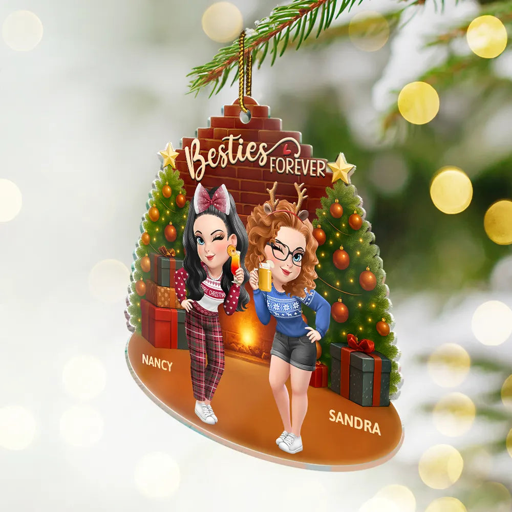 Gift For Bestie,Gift For Sisters,Gift For Sibling,Gift For Brothers,Cousin,Happy,Christmas - 3D Effect Turban Woman Besties Forever - Personalized Custom Shaped Acrylic Ornament