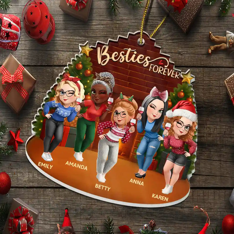 Gift For Bestie,Gift For Sisters,Gift For Sibling,Gift For Brothers,Cousin,Happy,Christmas - 3D Effect Turban Woman Besties Forever - Personalized Custom Shaped Acrylic Ornament