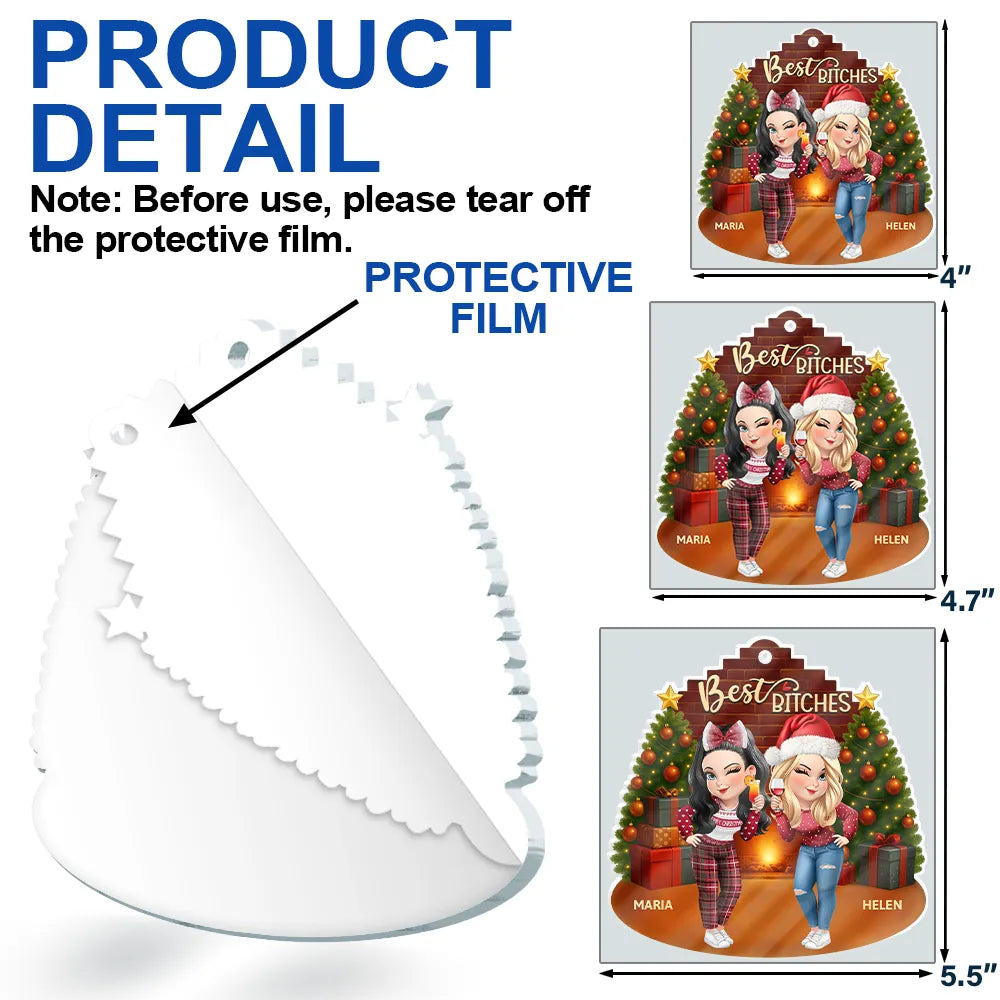 Gift For Bestie,Gift For Sisters,Gift For Sibling,Gift For Brothers,Cousin,Happy,Christmas - 3D Effect Turban Woman Besties Forever - Personalized Custom Shaped Acrylic Ornament