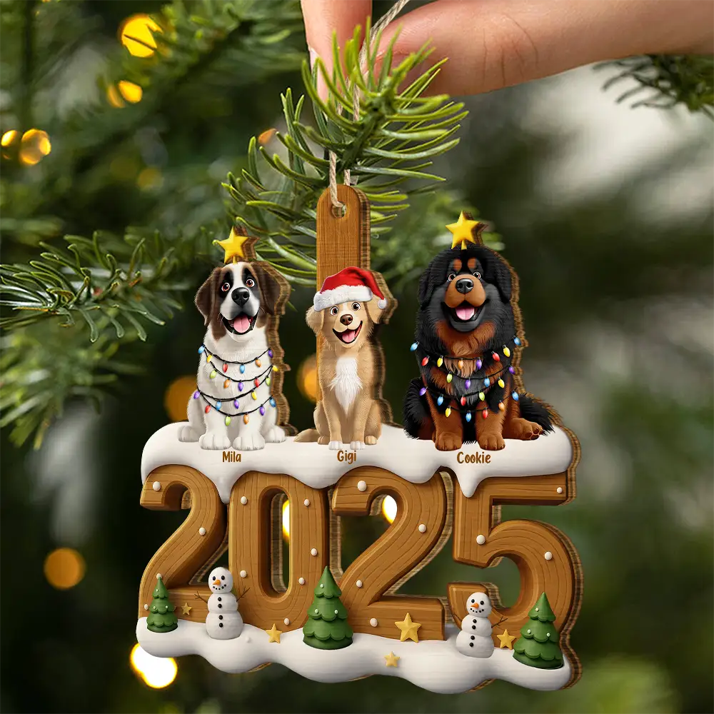 Pet Lovers,Pet Mom,Pet Dad,Dog Lovers,Dog Mom,Dog Dad,Cat Lovers,Cat Mom,Cat Dad,Christmas - Christmas Cute 3D Effect Dog Cat - Personalized Custom Shaped Wooden Ornament