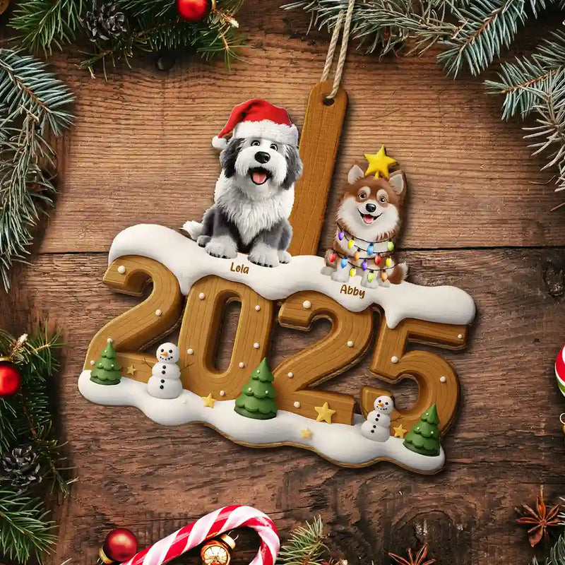 Pet Lovers,Pet Mom,Pet Dad,Dog Lovers,Dog Mom,Dog Dad,Cat Lovers,Cat Mom,Cat Dad,Christmas - Christmas Cute 3D Effect Dog Cat - Personalized Custom Shaped Wooden Ornament