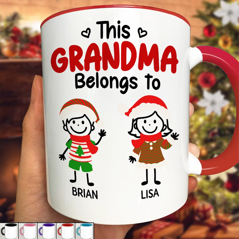 Gift For Grandpa,Gift For Grandma,Gift For Grandparents,Gift For Mother,Gift For Father,Christmas,Happy,Stick Figure - This Grandpa Grandma Belongs To Christmas Kid Stick Figures - Personalized Accent Mug