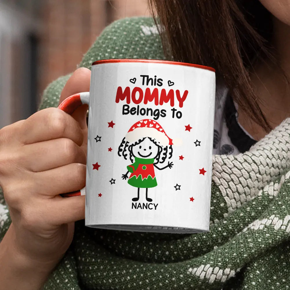 Gift For Grandpa,Gift For Grandma,Gift For Grandparents,Gift For Mother,Gift For Father,Christmas,Happy,Stick Figure - This Grandpa Grandma Belongs To Christmas Kid Stick Figures - Personalized Accent Mug