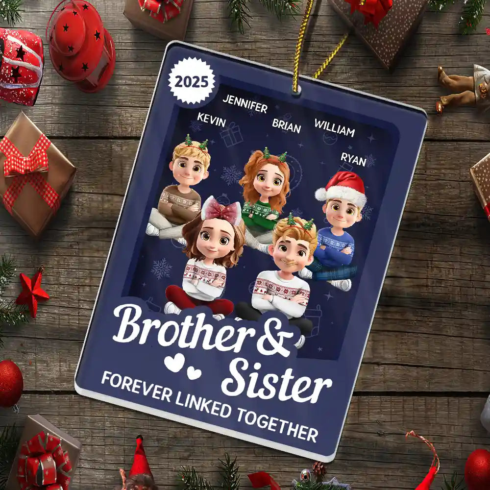 Gift For Brothers,Gift For Sisters,Cousin,Gift For Sibling,Happy,Christmas - Brothers & Sisters Forever Linked Together Toy Box - Personalized Custom Shaped Acrylic Ornament