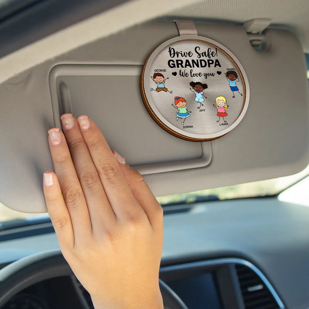 Stick Figure,Gift For Father,Gift For Grandpa,Gift For Mother,Gift For Grandma,Happy - Drive Safe Daddy Colorful Stick Figures - Personalized Custom Shaped Car Visor Clip