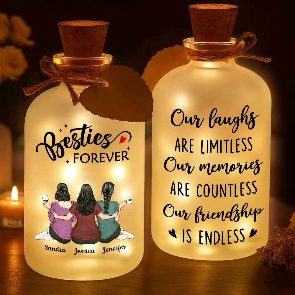 Gift For Bestie,Gift For Sisters,Gift For Brothers,Happy - Our Memories Are Countless Our Friendship Is Endless - Personalized Short Bottle Light