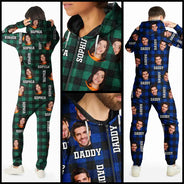 Family,Parents,Gift For Kids,Happy,Custom Photo - Custom Photo Family Plaid Pattern - Personalized Overall Onesie Hooded Jumpsuit