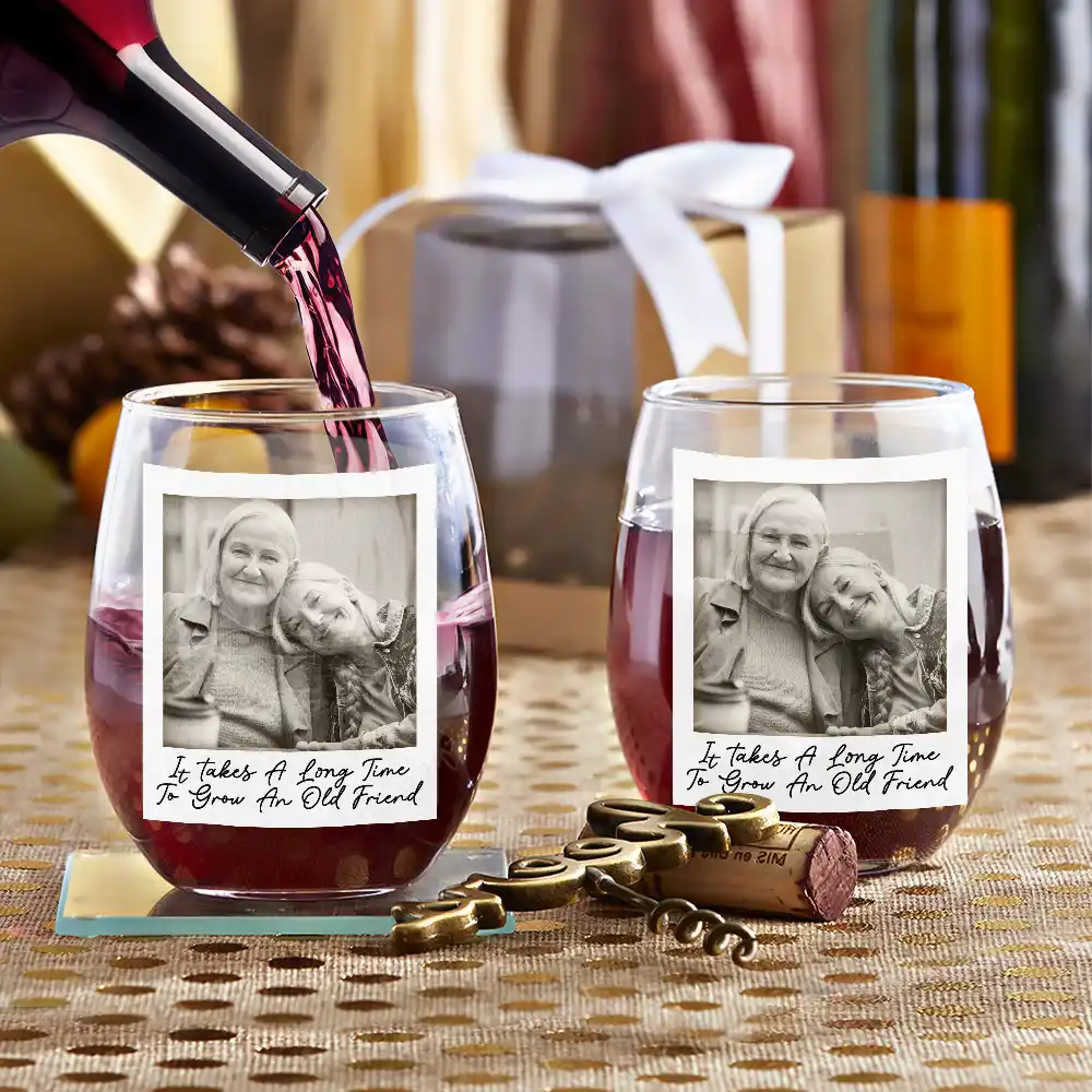 Custom Photo,Gift For Bestie,Funny - Custom Photo Besties Gray Scale Right In The Throat - Personalised Stemless Wine Glass