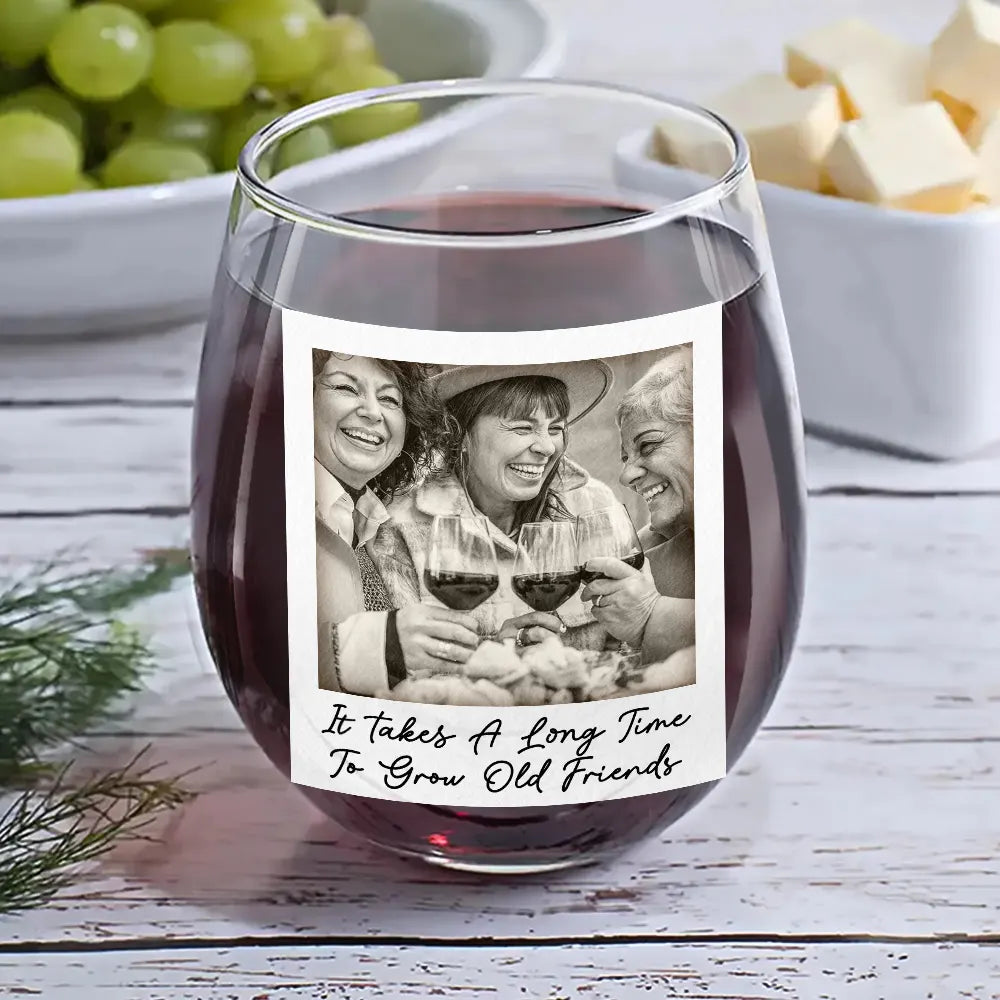 Custom Photo,Gift For Bestie,Funny - Custom Photo Besties Gray Scale Right In The Throat - Personalised Stemless Wine Glass