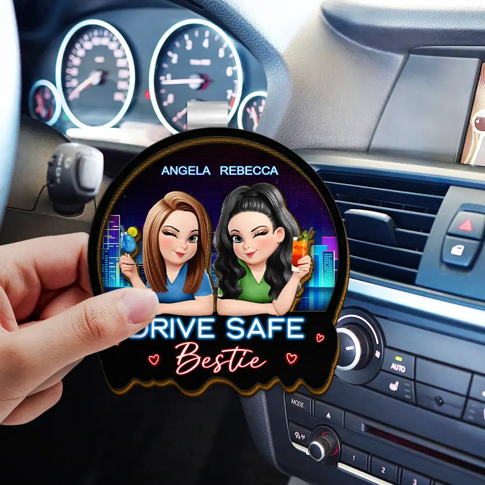 Gift For Bestie,Gift For Sisters,Happy - 3D Effect Turban Besties Drive Safe I Love You - Personalized Custom Shaped Car Visor Clip