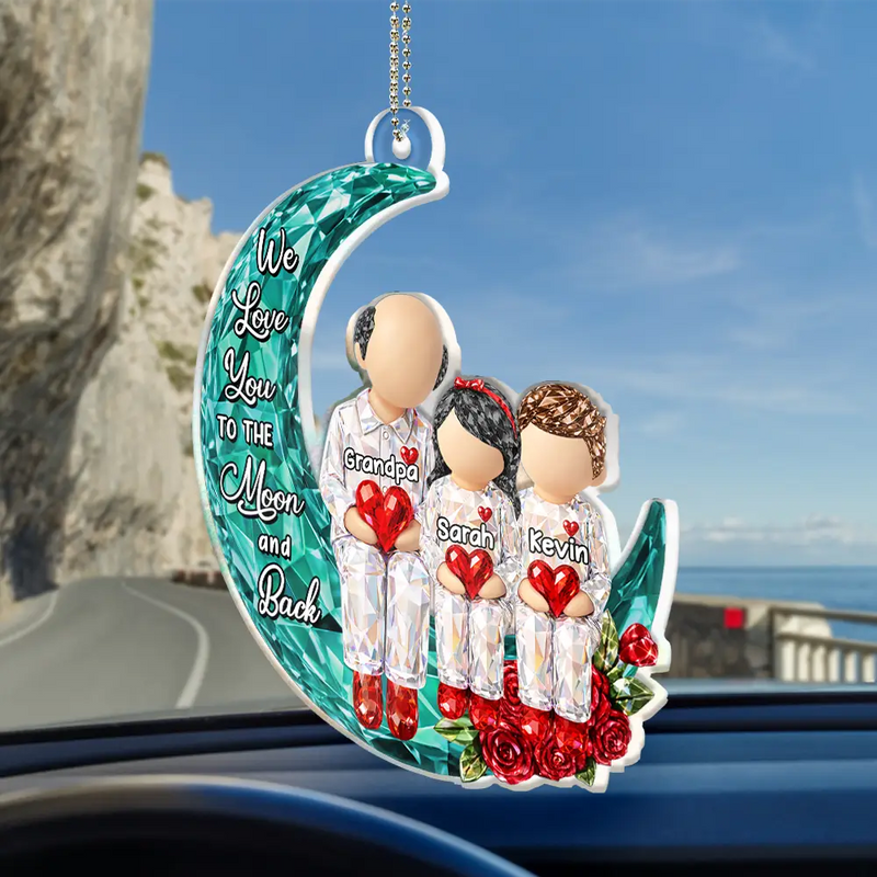 Gift For Grandma,Gift For Grandpa,Gift For Grandparents,Love - 3D Crystal Effect I Love You To The Moon And Back - Personalized Acrylic Car Hanger