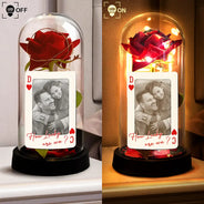 Gift For Couples,Old Couples,Gift For Husband,Gift For Wife,Gift For Boyfriend,Gift For Girlfriend,Custom Photo,Love - Custom Photo How Lucky Are We Palying Card - Personalized Everlasting Rose Dome Lamp