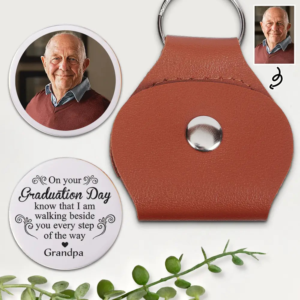 Graduation,Gift For Yourself,Gift For Women,Gift For Men,Memorial,Love -Custom Photo Graduation Walking Beside You Memorial - Personalized Leather Pocket Hug