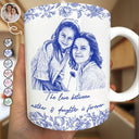Custom Photo,Gift For Mother,Mom - Children,Happy - Custom Photo Pencil Sketch The Love Between Mother & Daughter - Personalized White Edge-to-Edge Mug