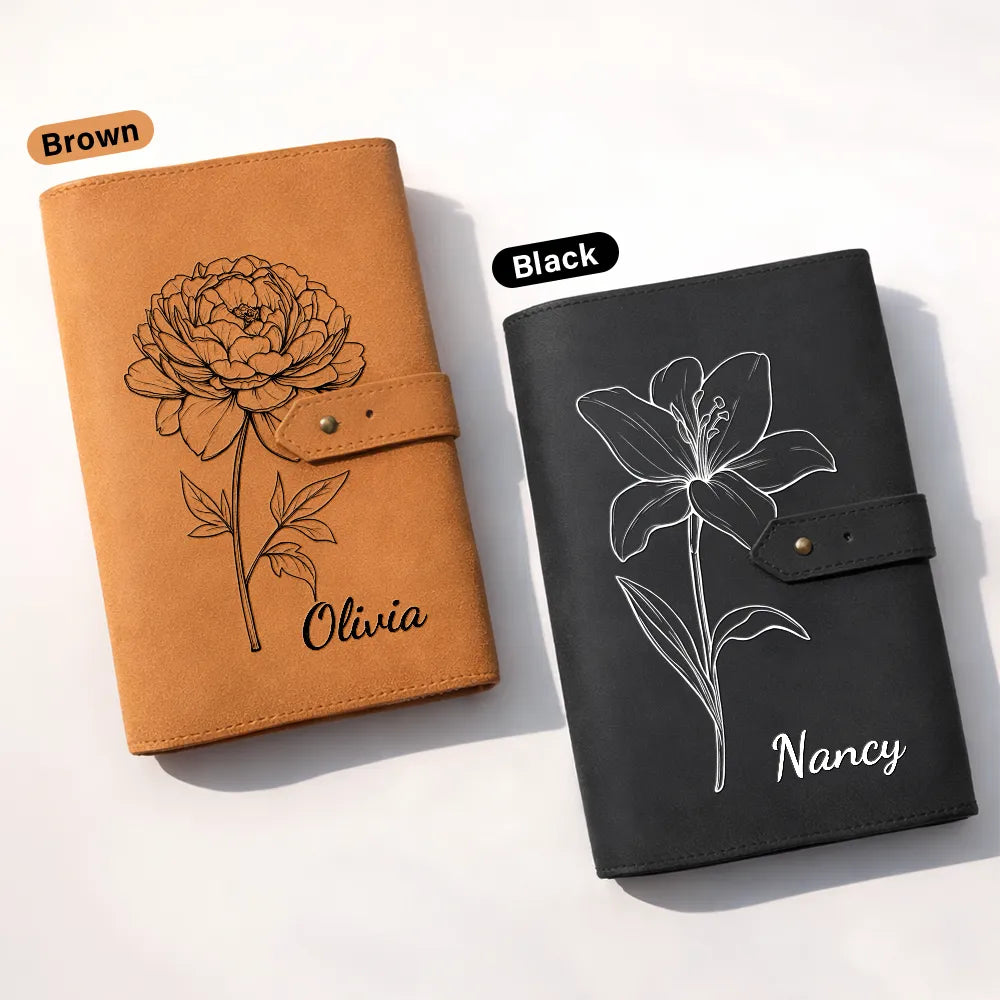 Gift For Women,Gift For Men,Happy - Faux Pressed Effect Birth Flower Blooming In Love - Personalized Leather Cable Bag