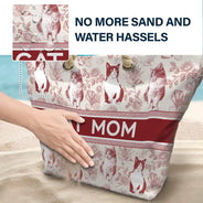 Beach,Pet Lovers,Pet Mom,Happy - Custom Photo Pencil Sketch Art Dog Mom Pet Mom Toile Pattern - Personalized Beach Bag
