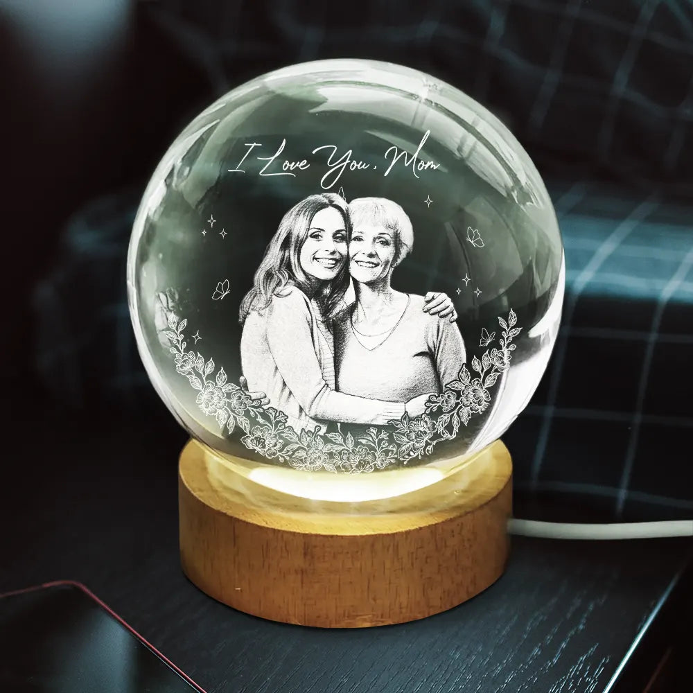 Gift For Mother,Gift For Grandma,Love,Family - Custom Photo Pencil Sketch Art Loving Family - Personalized Crystal Globe Lamp