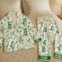 Custom Photo,Pet Lovers,Pet Mom,Happy - Custom Photo Pencil Sketch Portrait Dog Mom Pet Mom Toile Pattern - Personalized Satin Pajama Set