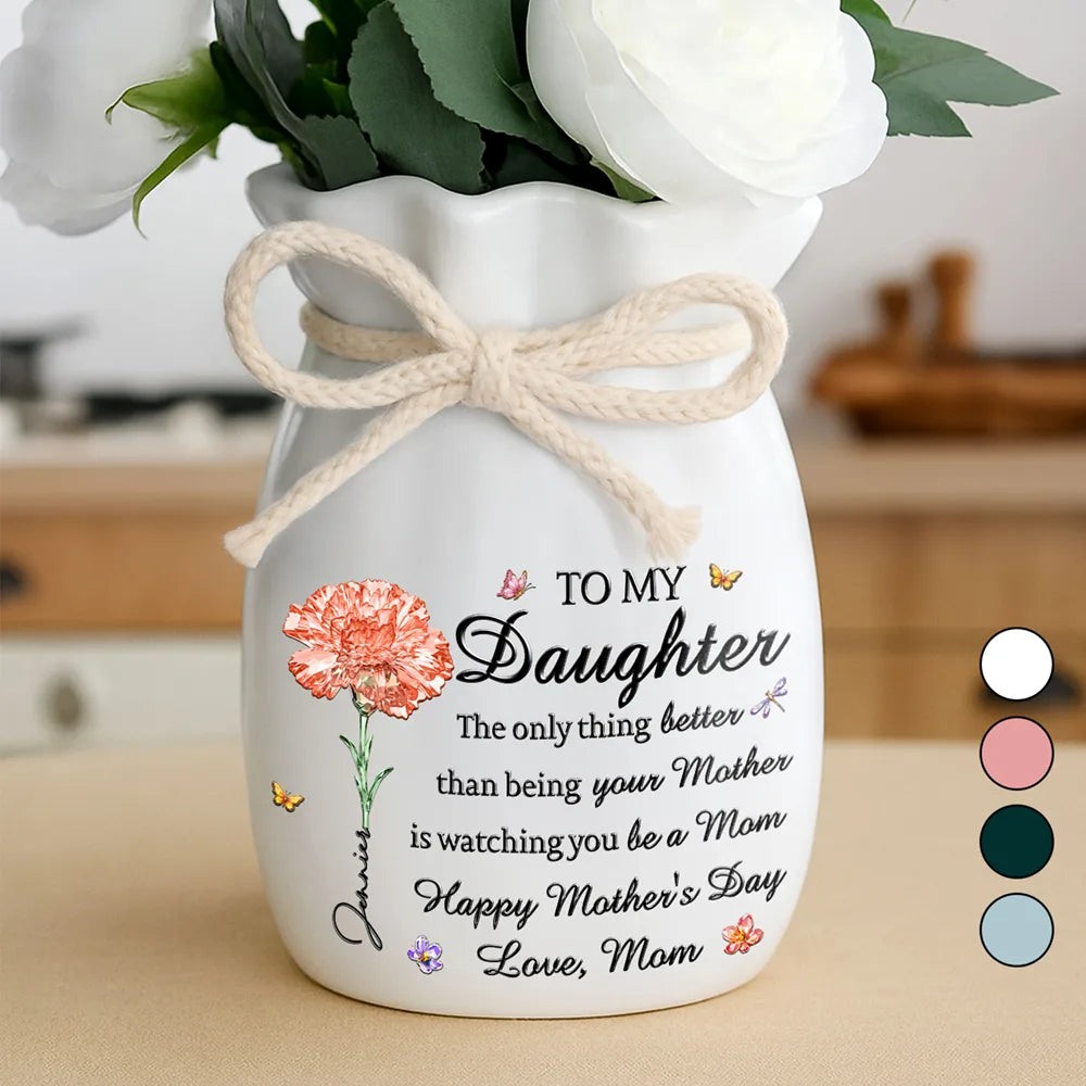 Flower Crystal Effect Watching You Be A Mom - Personalized Ribbon Tie Flower Vase